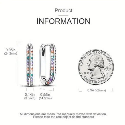 Micro Pave Multicolor Sterling Silver U-Shape Cubic Zirconia Women Hoop Earrings